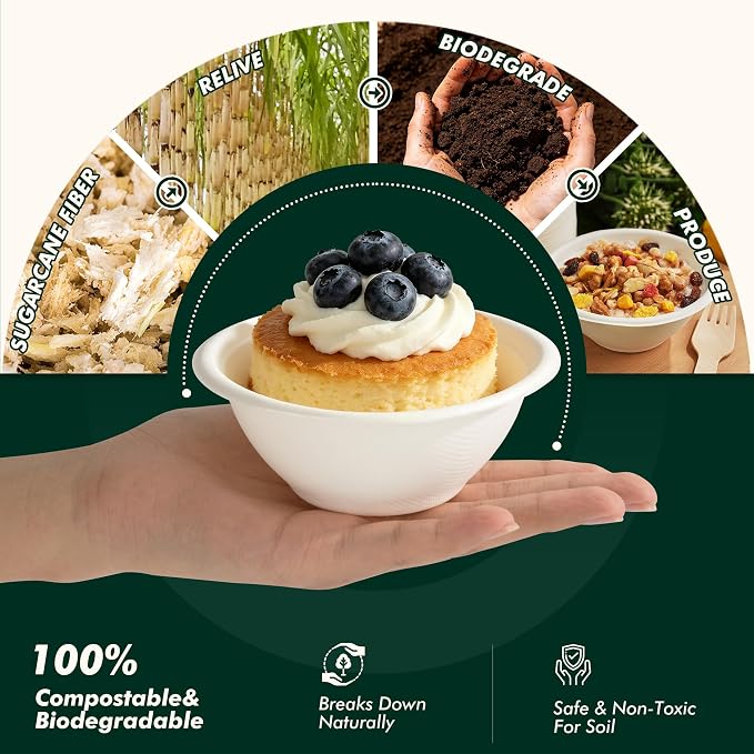 Paper Bowls 8 oz, Disposable Compostable Soup Bowls, Heavy Duty White Bowls Bulk - Image 2