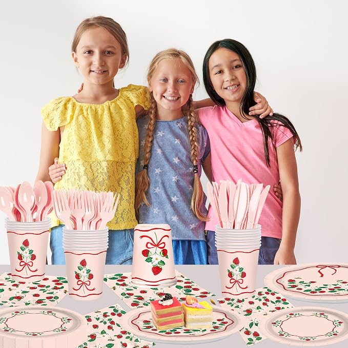 168pcs Strawberry Paper Plates Napkins Strawberry Party Supplies Serve 24 | - Image 7