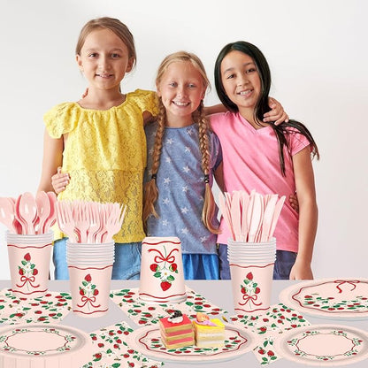 168pcs Strawberry Paper Plates Napkins Strawberry Party Supplies Serve 24 | - Image 7