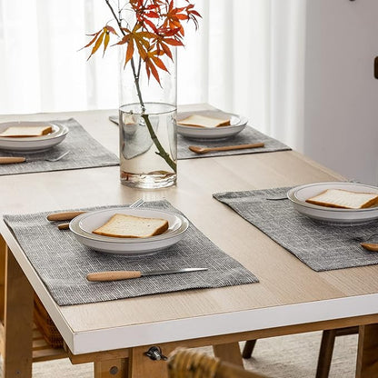 Kevin Textile Burlap Linen Placemats Set of 6 Heat Resistant Dining Table Place Mats Washable Kitchen Table Mats for Dinning Party Holiday Indoor Outdoor, 13 x19 inches, Light Grey
