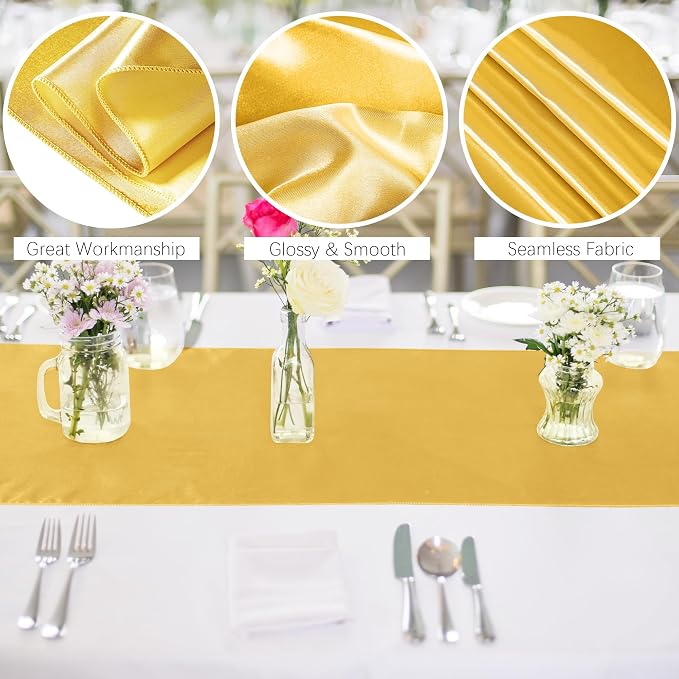 Aneco 16 Pack Satin Table Runner 12 x 108 Inch Gold Long Wedding Satin Silk - Image 3