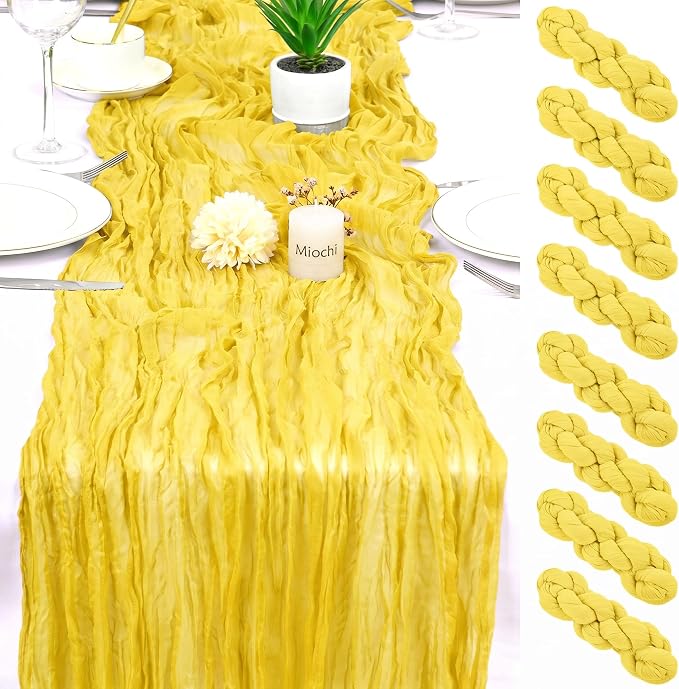 8 Pack Yellow Cheesecloth Table Runner 17x108 inch Rustic Gauze Table Runner by Unknown