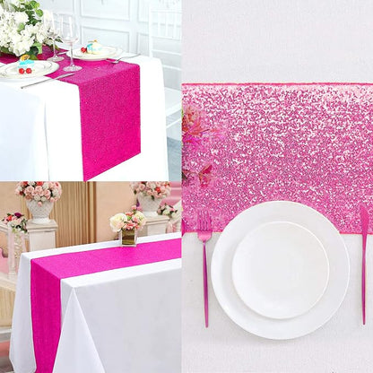 12 Packs 12 X 72 Inch Hot Pink Sequin Table Runner Glitter Dining Table Runner - Image 7