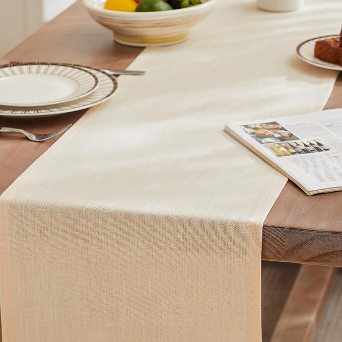 Rustic Cotton Linen Table Runner, 13x60 Inches Cream | Farmhouse Style Linen - Image 3