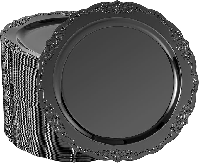 100 Pcs Black Plastic Plates for Party 10.25" Dinner Disposable Plates | 100 by Conflech
