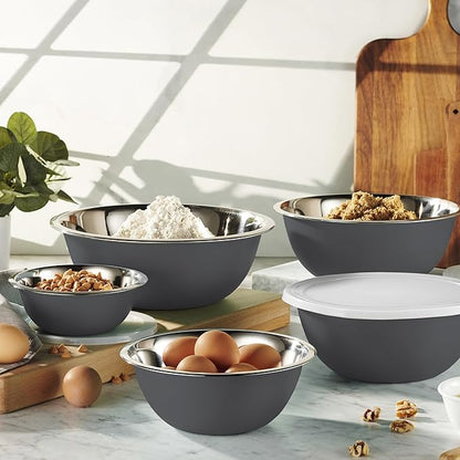 WHYSKO Stainless Steel Mixing Bowl Set, 10 Piece Stainless Steel Mixing Bowls with Lids Set for Food Prep Storage and Serving, Dishwasher Safe for Kitchen Baking Cooking, Grey
