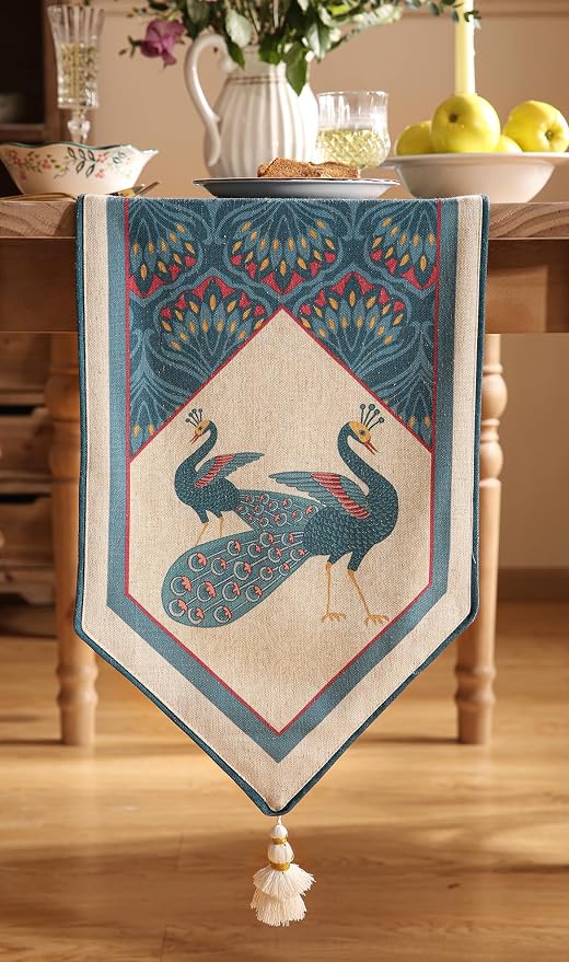 bilingaier Vintage Blue Peacock Small Table Runner - Image 9