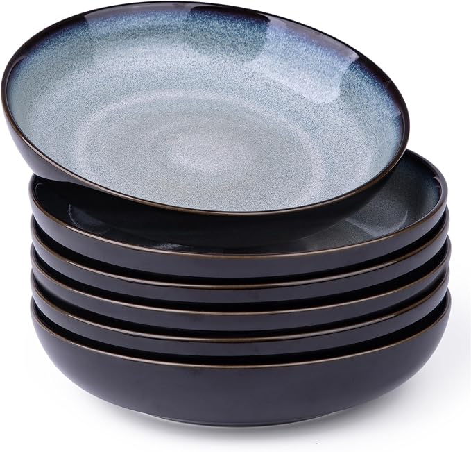 LERATIO 9.0" Ceramic Pasta Bowls Set of 6, 38oz Large Stoneware Bowls Set | by LeRatio