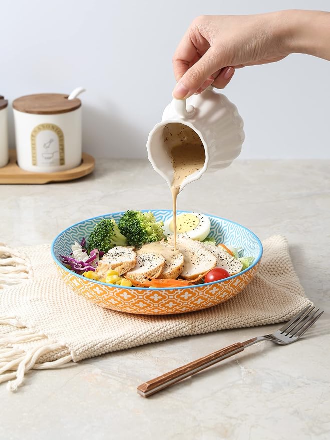 Selamica Porcelain 26 Ounce Pasta Bowls Set of 6, 8 inch Wide and Shallow Salad - Image 4