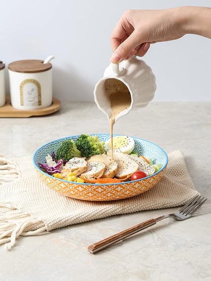 Selamica Porcelain 26 Ounce Pasta Bowls Set of 6, 8 inch Wide and Shallow Salad - Image 4