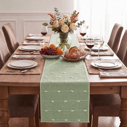 Artoid Mode Sage Green Farbic Rustic Cotton Woven Table Runner, Farmhouse - Image 3