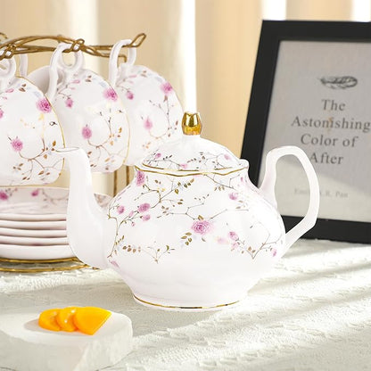 fanquare 21-Piece Gold Vine Floral Porcelain Tea Sets - Image 5