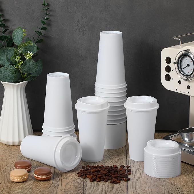 Domensi 15 Pack Reusable Plastic Coffee Cups - Image 3