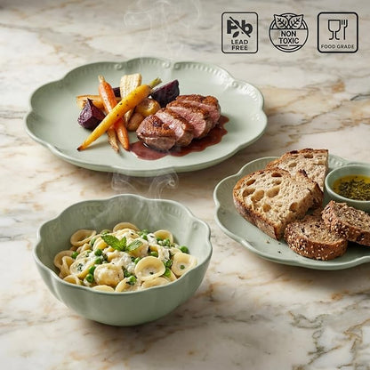 Sango 12 Pieces Scalloped Dinnerware Set, Sage Green Dishes - Image 4