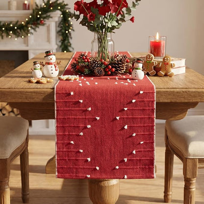 Artoid Mode Red Farmhouse Rustic Cotton Woven Table Runner, Seasonal Christmas by ArtoidMode