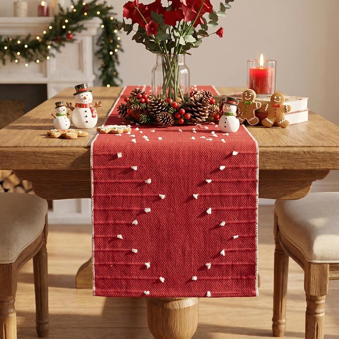 Artoid Mode Red Farmhouse Rustic Cotton Woven Table Runner, Seasonal Christmas by ArtoidMode