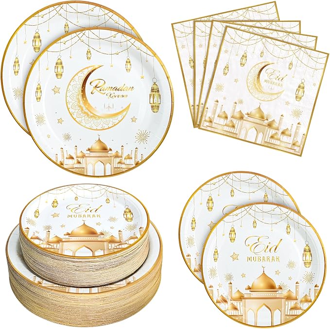 180pcs Ramadan Eid Mubarak Party Supplies, Serves 60 | Disposable Tableware by Osonm