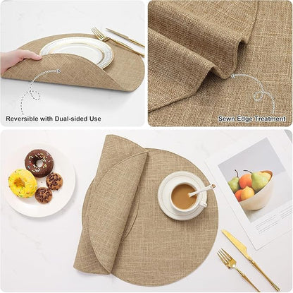 homing 15 Inch Round Cloth Placemats Set of 4, Cotton Linen Blend Washable Table Mats, Farmhouse Dining Place Mats for Indoors & Outdoors, Easy to Clean, Linen
