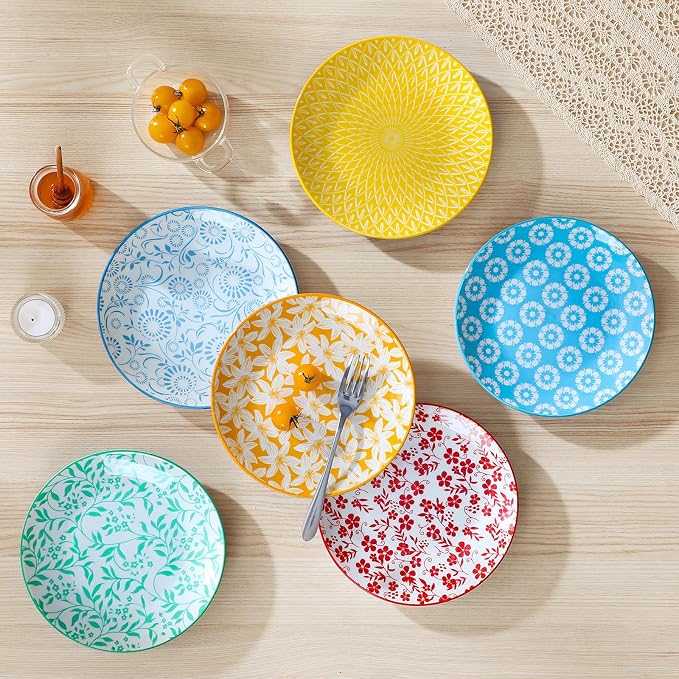 vancasso 8.25" Pastel Salad Plates Set of 6, Vintage Ceramic | Microwave - Image 8
