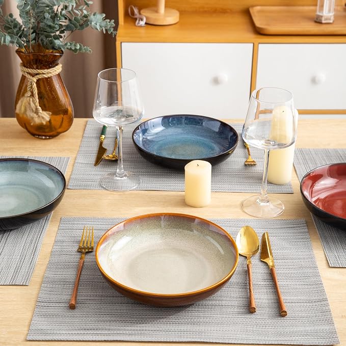 LERATIO 9.0" Ceramic Pasta Bowls Set of 4, 38oz Large Stoneware Bowls Set | - Image 7