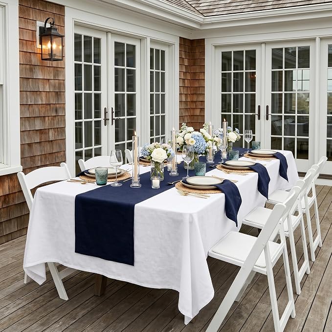 Solino Home 100% Pure Linen Table Runner Navy, Fete 14 x 120 Inch Long | Table - Image 2