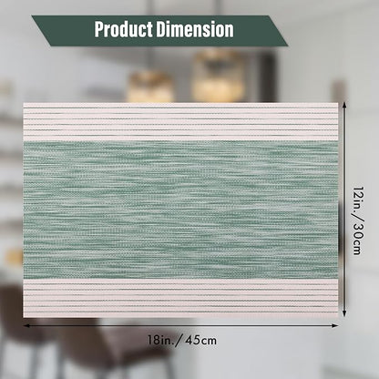 Winknowl Placemats, Set of 8 Heat Resistant Stain Resistant Woven Vinyl Insulation Place mats, Durable Washable Elegant Table Mats for Dining (Striped Green)