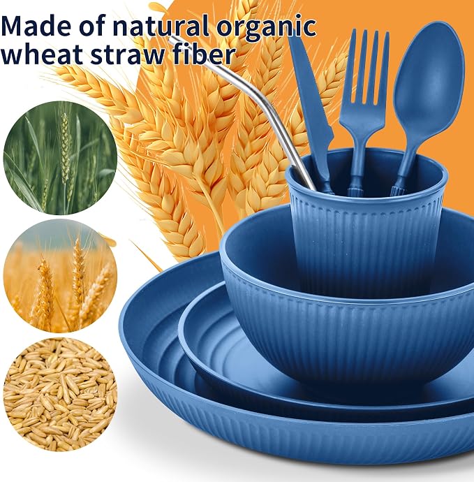 Wheat Straw Dinnerware Sets, 64-Piece Plates and Bowls Sets - Image 4