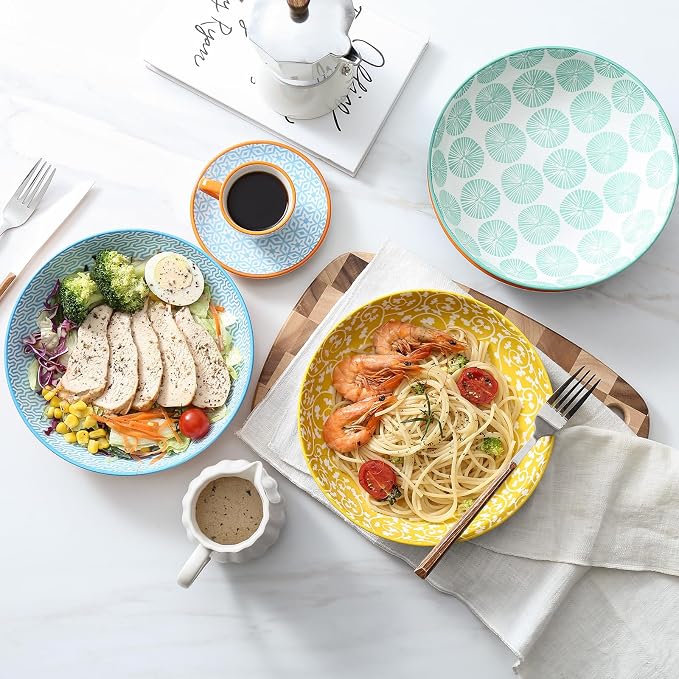 Selamica Ceramic Pasta Bowls Set 34 OZ, Large Salad & Dinner Bowls 8.6 Inch - Image 3