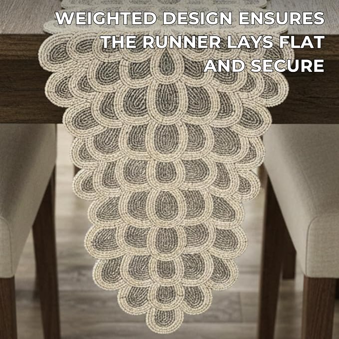 Hand-Beaded Table Runner, 13x36 | 85% glass beads, 15% polyester backing - Image 8