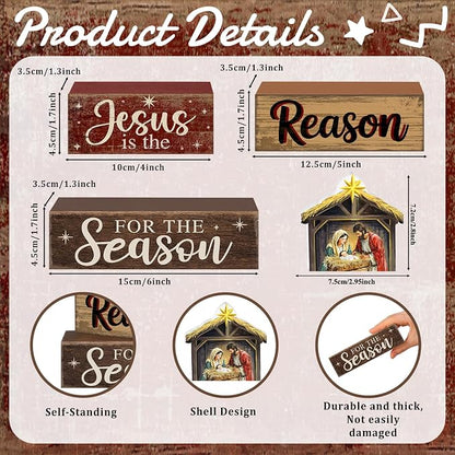 Moucuny 4 Pcs Christmas Table Decoration Christian Wooden Stacked Block - Image 3