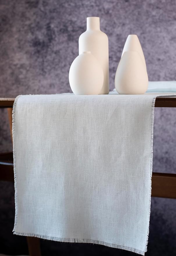 Christmas Table Runner with Fringe- 14x108 Inch Long Blue 100% Pure Linen Runner - Image 2