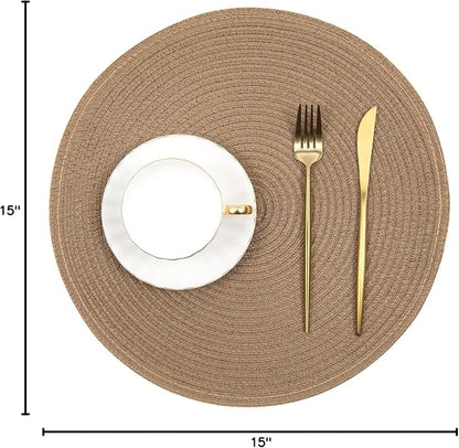 SHACOS Round Braided Placemats Set of 6 Washable Cotton Polyester 15 inch Round - Image 2