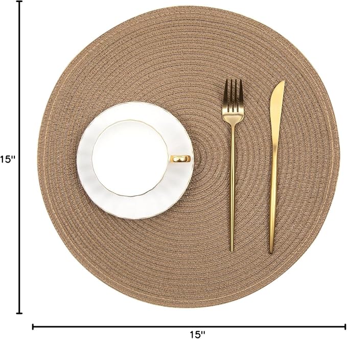 SHACOS Round Placemats Set of 4 Woven Braided Kitchen Table Placemats 15 inch - Image 2