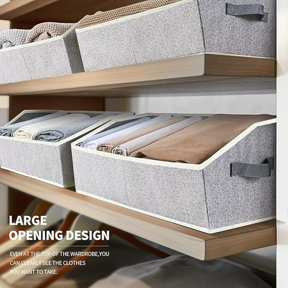 Trapezoid Closet Shelf Organizer - Large Baskets for Organizing, Storage Baskets for Shelves, Cubbies Storage Bins for Clothes, Books, Blankets, 4 Pack, Light Gray