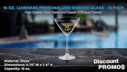 Custom Martini Glasses by ARC 10 oz. Set of 10, Personalized Bulk Pack - Perfect for Hotel, Bar, Restaurant or Lounge - Clear