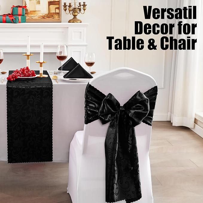 RUDONG M Black Satin Table Runners, 12 x 108 Inch, 12 Pack | Long Silky Damask - Image 6