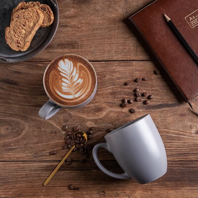 AmorArc 16 oz Coffee Mugs Set of 6, Large Ceramic Coffee Cups-Matte Gray | - Image 5