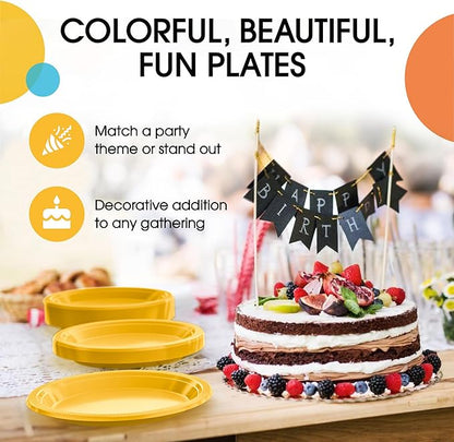 Yellow Plastic Plates For Party 7" Yellow Disposable Plates Heavy Duty 100 Pcs Plastic Dinnerware Sets Heavy Duty 350 GSM Disposable Dinnerware Set