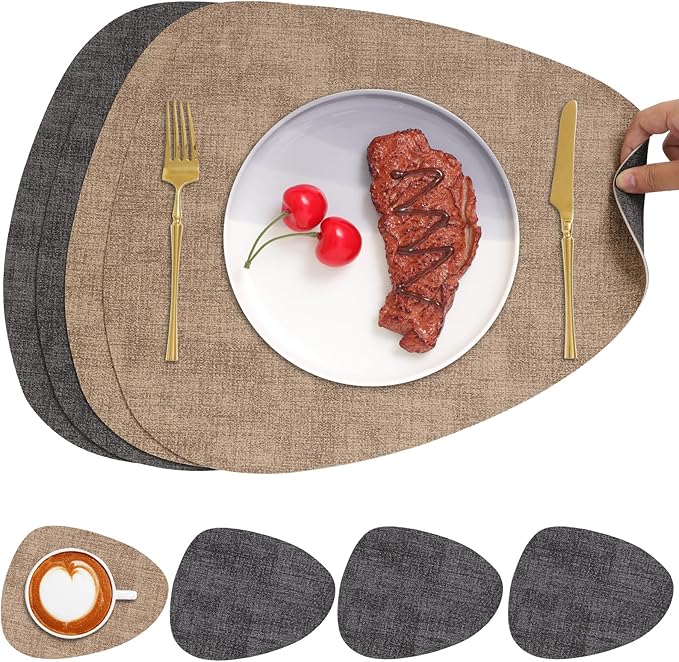 Faux Leather Placemats Set of 4, Dual Sided by Chitomars
