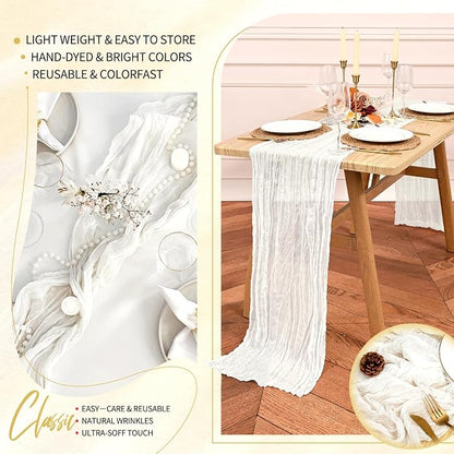 Showgeous 2 Pack Ivory White Cheesecloth Table Runners Boho Wedding Decor | - Image 5