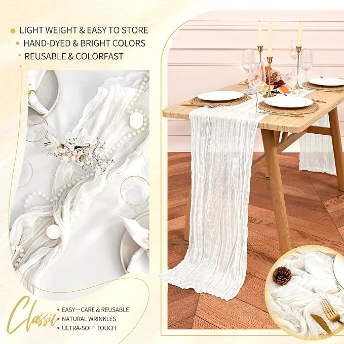 30 Pack Cheesecloth Table Runner 10FT Ivory White Table Runner Boho Gauze - Image 5