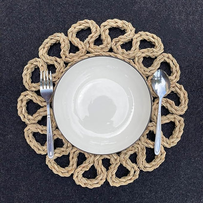 13.8" Set of 6 Seagrass Placemats | Boho Woven Rattan Table Mats | Farmhouse Wicker Spring Plate Chargers Like Water Hyacinth, Seagrass for Wedding, Party, Christmas, Events