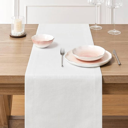 Linen Textured Border Table Runner, 14 x 72 Inch White | Mitered Corner Design - Image 3