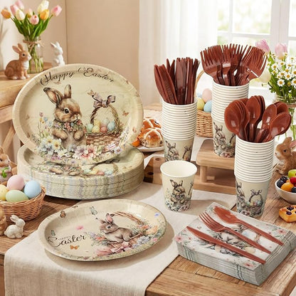 350 Pcs Easter Bunny Oval Paper Plates Set - Image 2