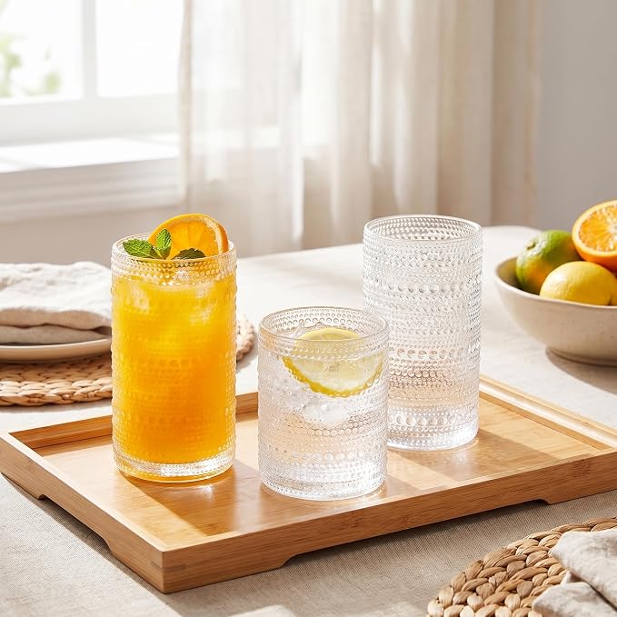 Vintage Hobnail Drinking Glasses Set of 8, Embossed Water Tumbler - Image 3