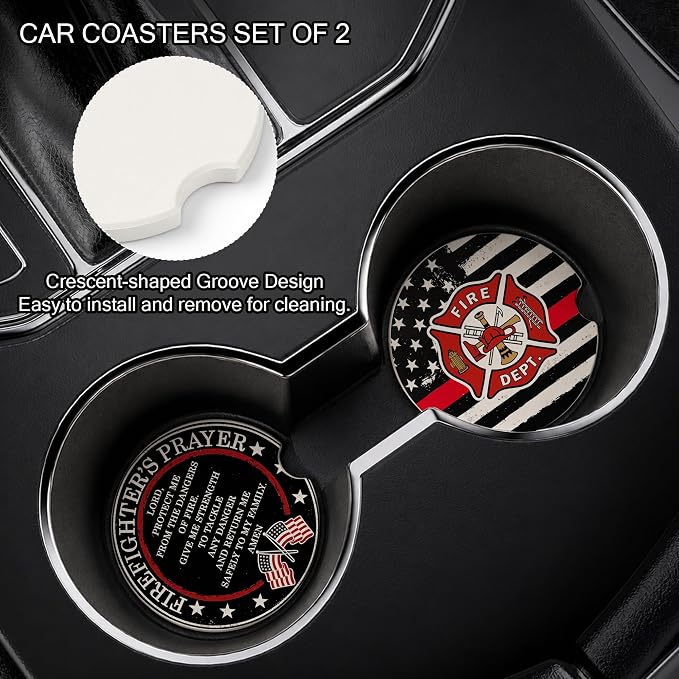 Firefighter Car Coasters Set of 2 – Firefighter's Prayer Ceramic Cup Holder - Image 6