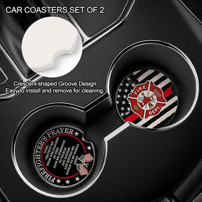 Firefighter Car Coasters Set of 2 – Firefighter's Prayer Ceramic Cup Holder - Image 6