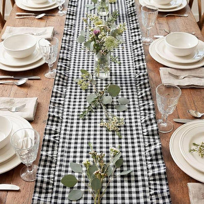 HunnmingRe 1 Pc Gingham Table Runner White and Black, 118 X 13.8 Inch | Cotton - Image 5