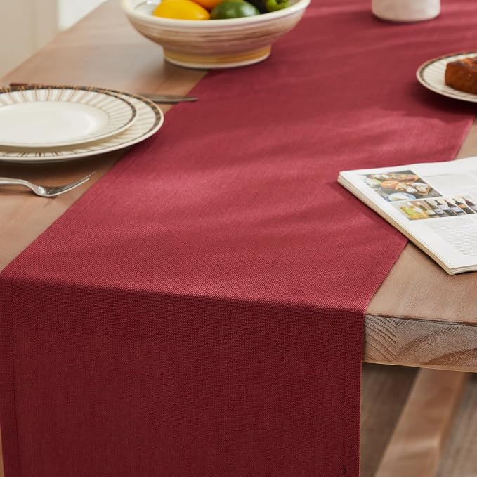 Rustic Cotton Linen Table Runner, 13x108 Inches Burgundy | Farmhouse Style - Image 3