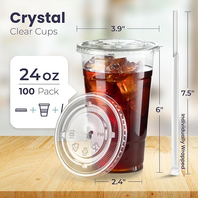 Fit Meal Prep 100 Pack 24 oz Plastic Iced Coffee Cups - Image 2